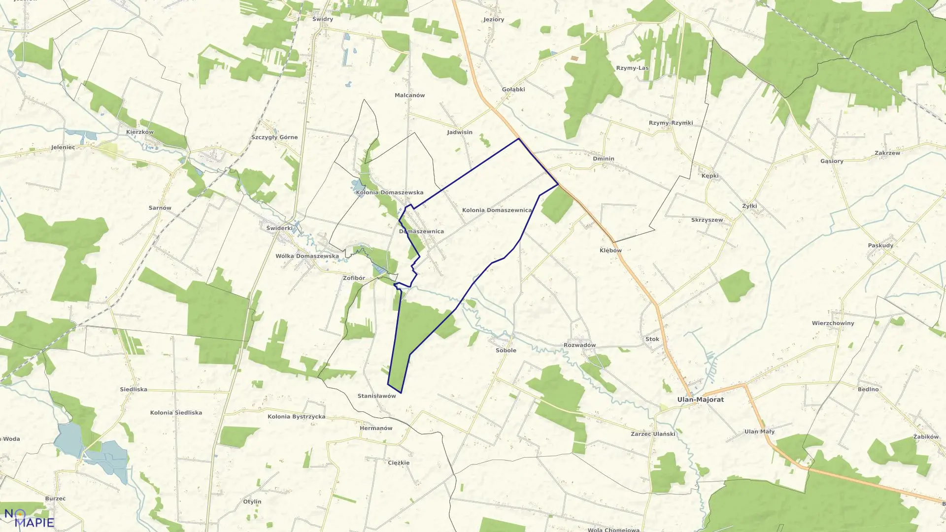 Mapa obrębu DOMASZEWNICA w gminie Ulan-Majorat