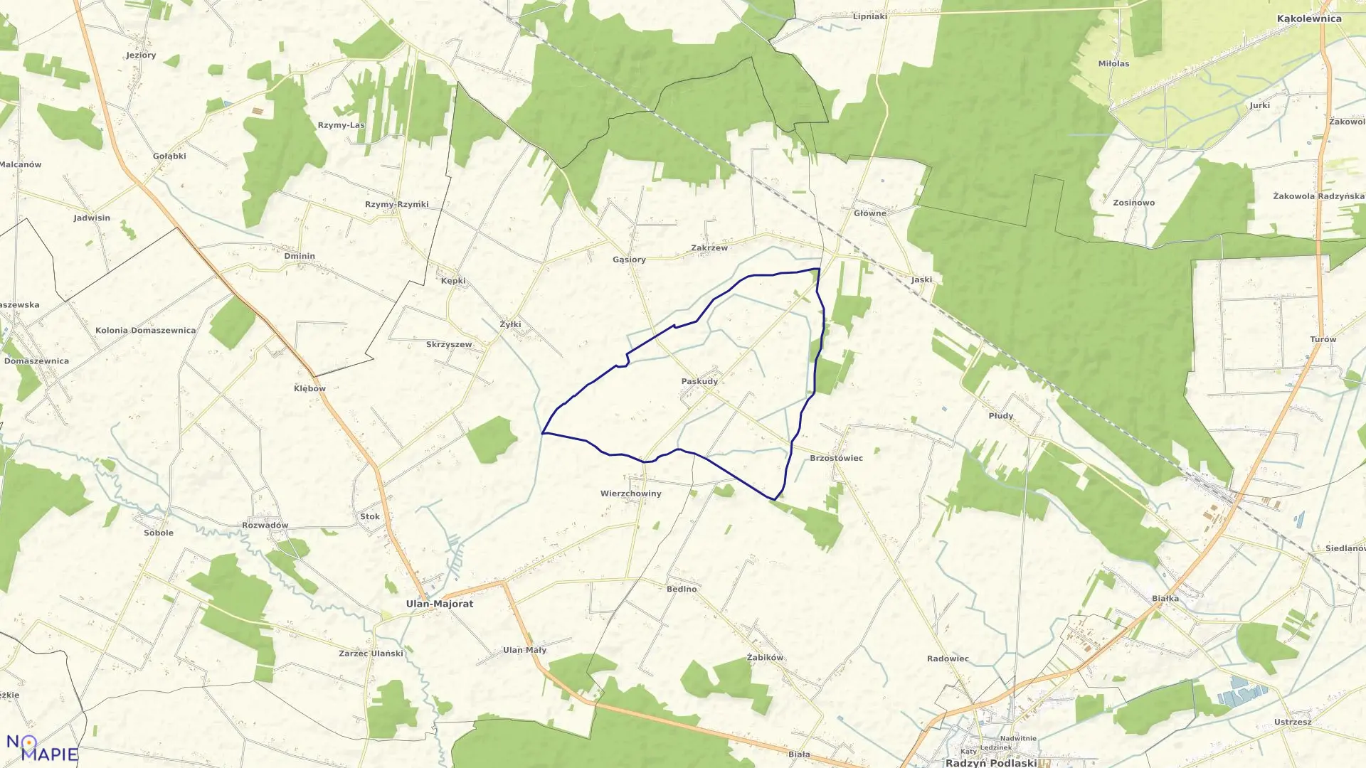 Mapa obrębu PASKUDY w gminie Ulan-Majorat