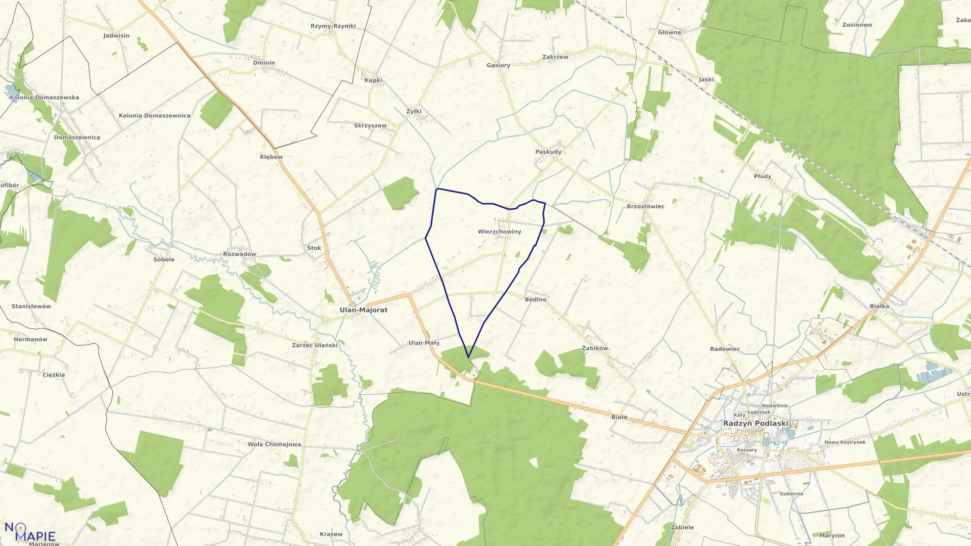 Mapa obrębu WIERZCHOWINY w gminie Ulan-Majorat