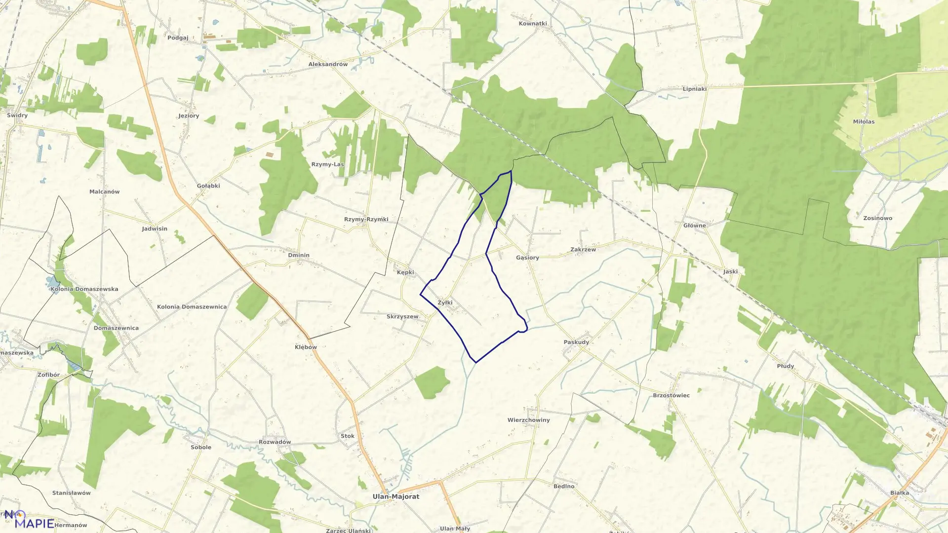 Mapa obrębu ŻYŁKI KOZŁY w gminie Ulan-Majorat